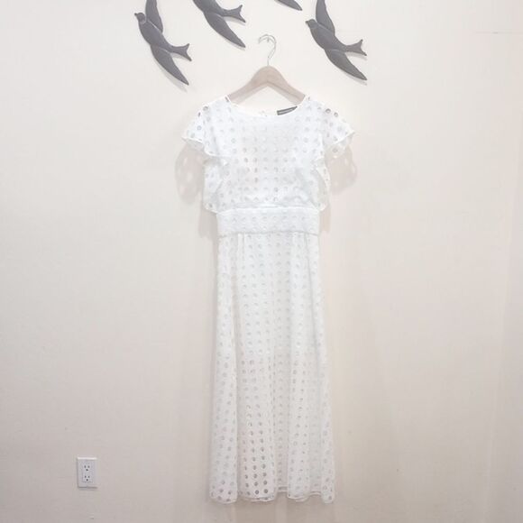 Anthropologie Antik Batik White Eyelet Flutter Sleeve Midi / Maxi Dress - 38 / S - Picture 8 of 14